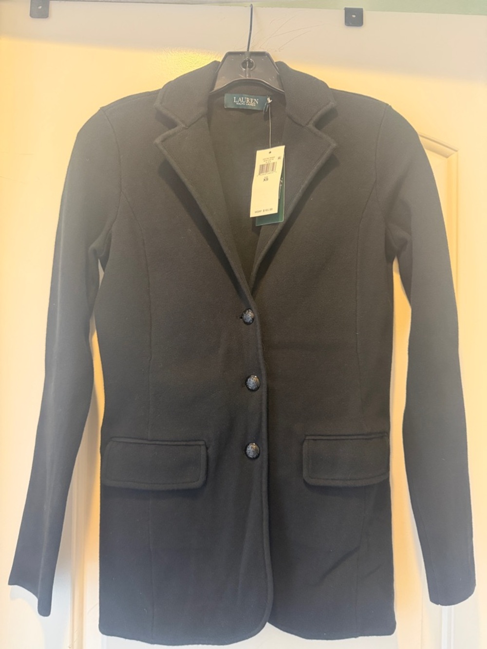 Lauren Ralph Lauren Black Knit Blazer with Notched Lapel